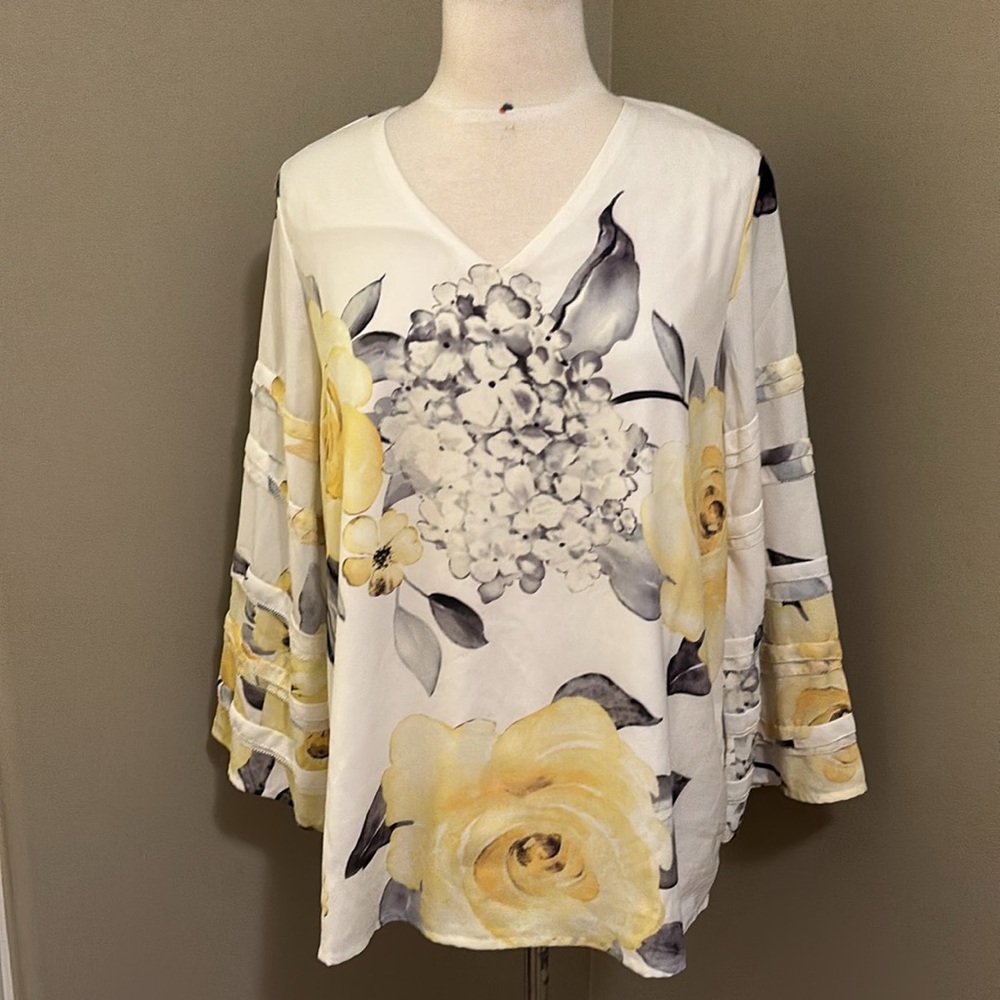 Pink Pineapple Yellow Floral Long Sleeve Blouse Size Small
